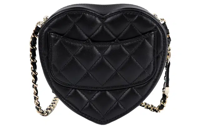 CHANEL Heart Zip Chain Bag Lambskin Black