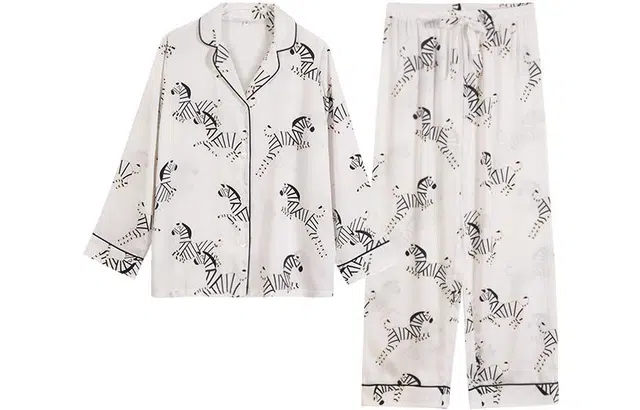 怡吾色 斑马系列 春秋季裸感天丝长袖家居服套装 简约薄款睡衣 女款  送妈妈