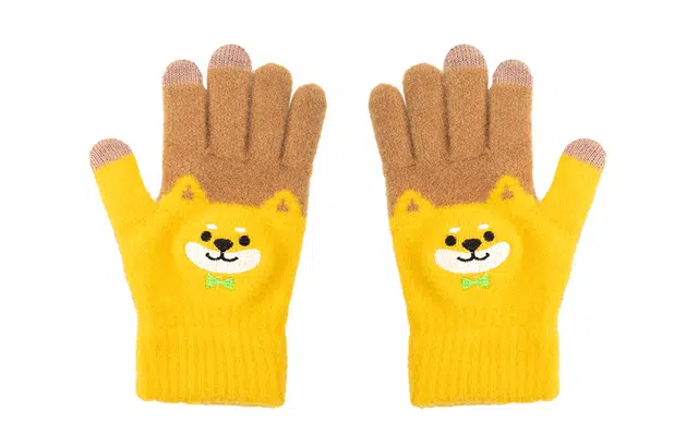 白卷 可触屏毛绒卡通保暖 腈纶 绒线手套 男女同款情侣款