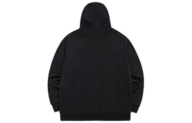 鸿星尔克 生活系列 纯色字母印花抽绳连帽长袖卫衣 男款 黑色