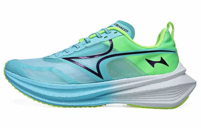 海尔斯 飙速 马拉松全掌碳纤维板 竞速 减震 低帮 跑步鞋 男女同款 天蓝荧光绿