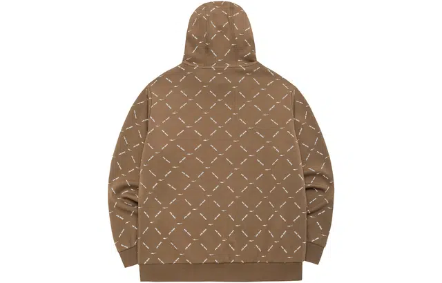 鸿星尔克 几何图案满印套头带帽长袖连帽宽松常规卫衣 春秋冬 男款 奶咖棕