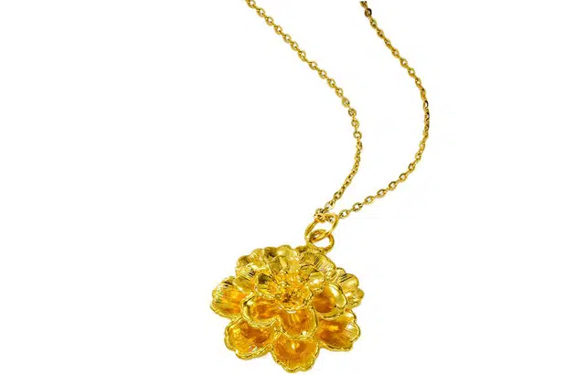 周大生 黄金牡丹花花朵硬金 足金 一口价 吊坠 女款