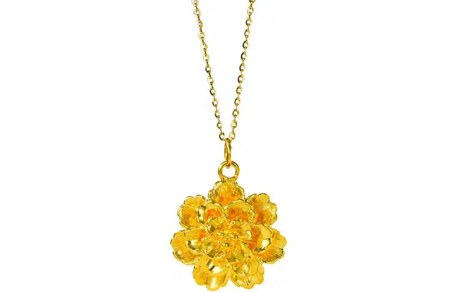 周大生 黄金牡丹花花朵硬金 足金 一口价 吊坠 女款