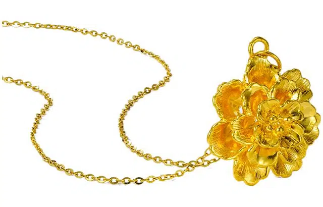 周大生 黄金牡丹花花朵硬金 足金 一口价 吊坠 女款