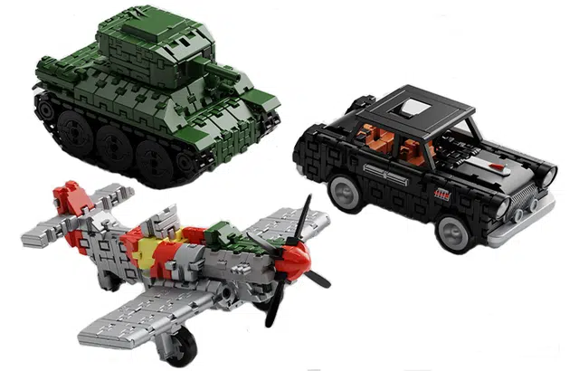 巧合 致敬系列全套三款 战斗机/坦克/检阅车 榫卯 拼装积木