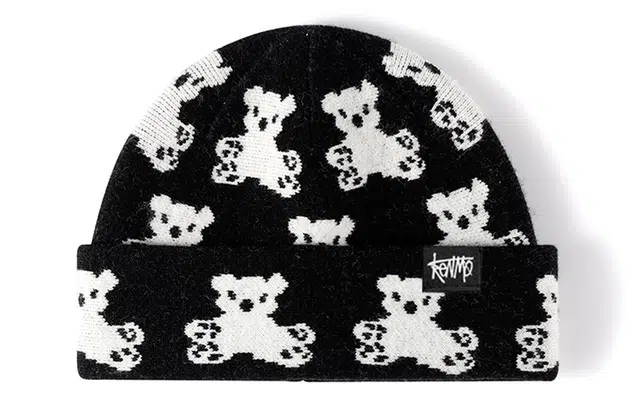 肯默小熊提花毛线帽 针织帽 大头围冷帽  街头嘻哈帽子 男女同款