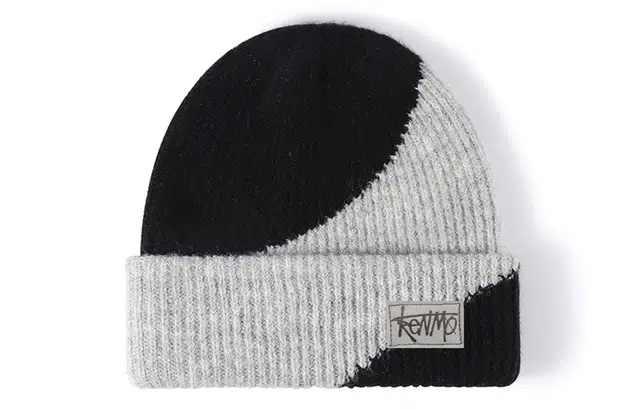 肯默时尚拼色毛线帽 嘻哈皮标针织冷帽 街头风帽子 男女同款