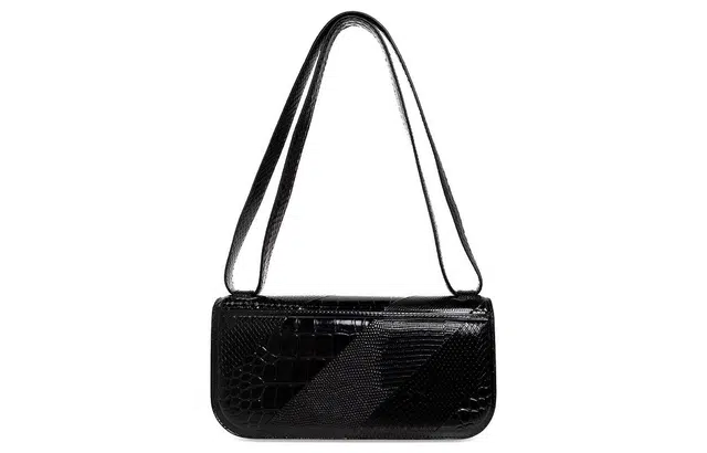 Balenciaga BB Croc Embossed Shoulder Bag Black