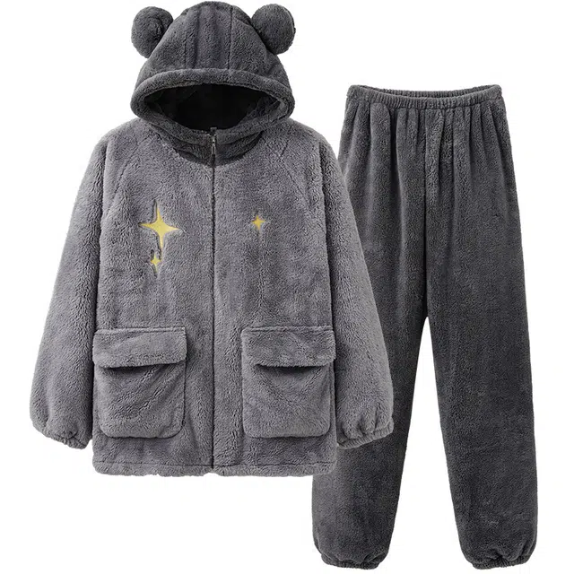 亲嘴猫秋冬加厚男士连帽家居服可外穿