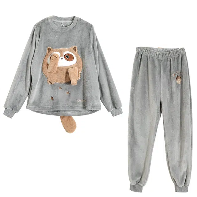 怡吾色 冬季萌宠系列法兰绒加厚可爱保暖家居服睡衣套装 女款