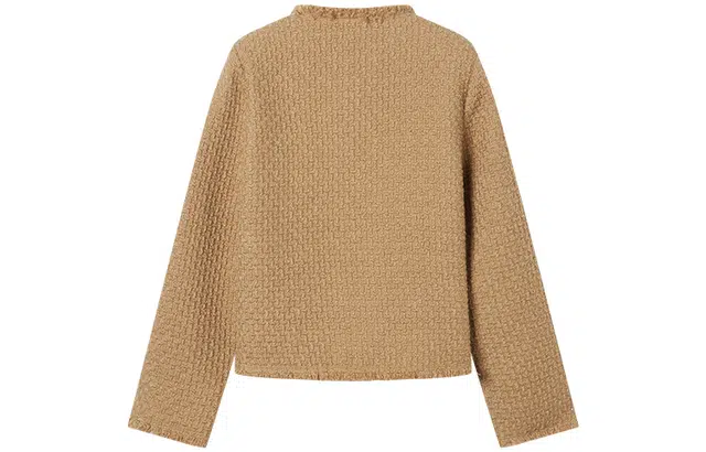 对白 纯色小香风格纹毛边夹克 女款 复古灰