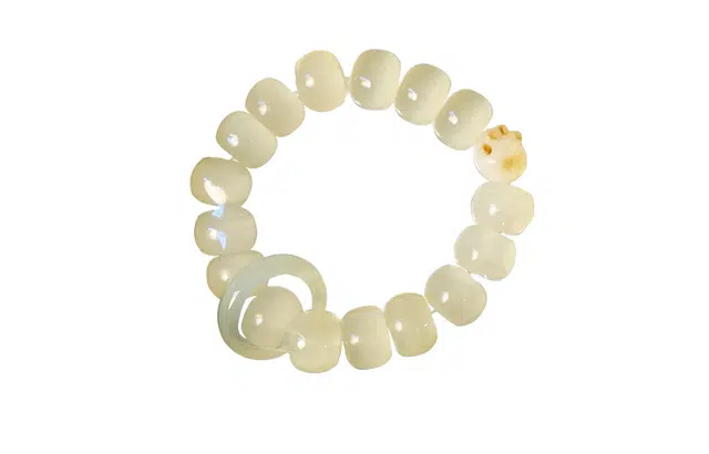 月斐珠宝复古国潮系列阿富汗青手串 白茶清欢香薰炭烤猫爪转运珠手链 冰透油润手链 男女款   礼物