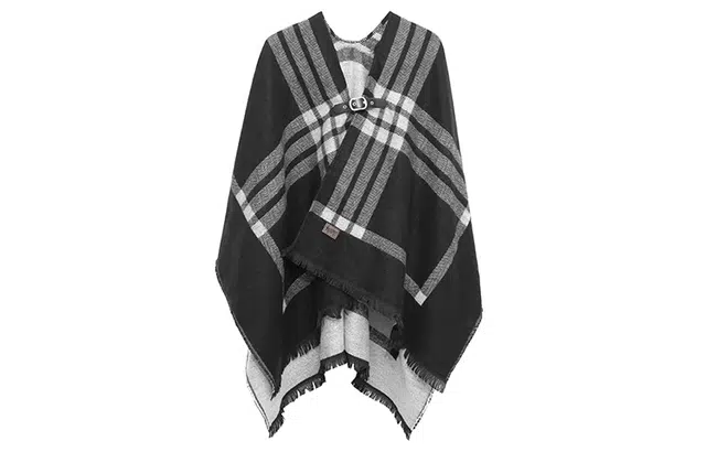 肯默 秋冬保暖斗篷两面用针织  旅行拍照穿搭格子大围巾 披肩 女款