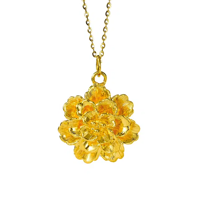 周大生 黄金牡丹花花朵硬金 足金 一口价 吊坠 女款