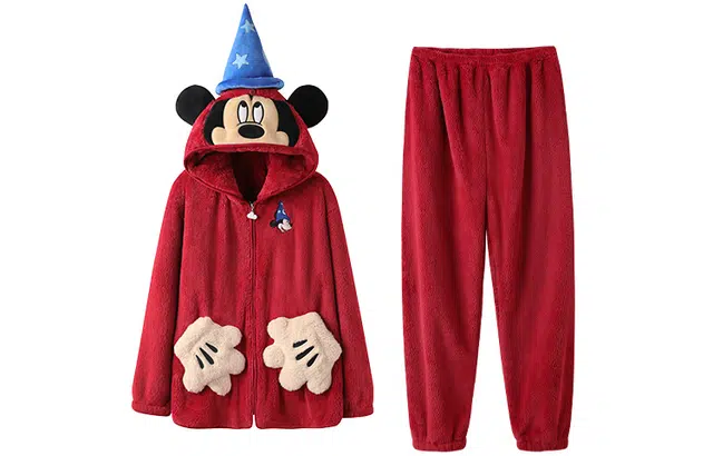 静韵 米奇系列 超柔软 迪士尼珊瑚睡衣冬季女红色本命年情侣 家居套装 男