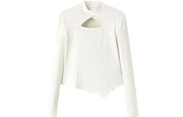 太平鸟 纯色镂空半高领长袖针织衫 女款 米白