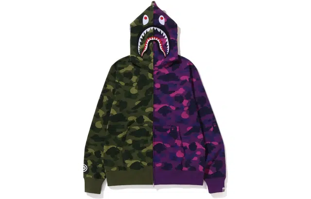 A BATHING APE LA CAMO COLLEGE TEE T Bape FW22 Color Camo Shark Full Zip Hoodie