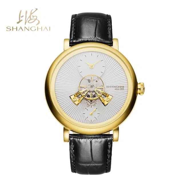 上海表 穹镜系列新款 多功能银陀飞轮镂空 男士机械腕表