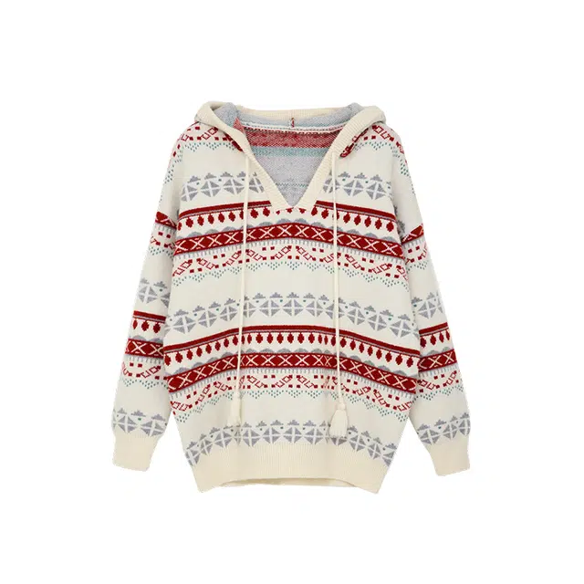 小镇姗姗 条纹连帽套头长袖针织衫 女款