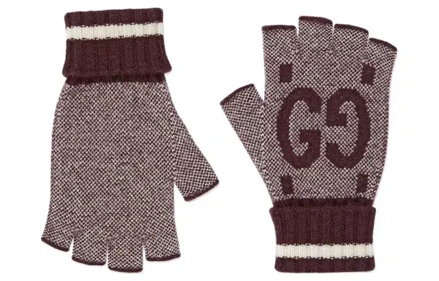 Gucci GG Fingerless Gloves Brown Ivory