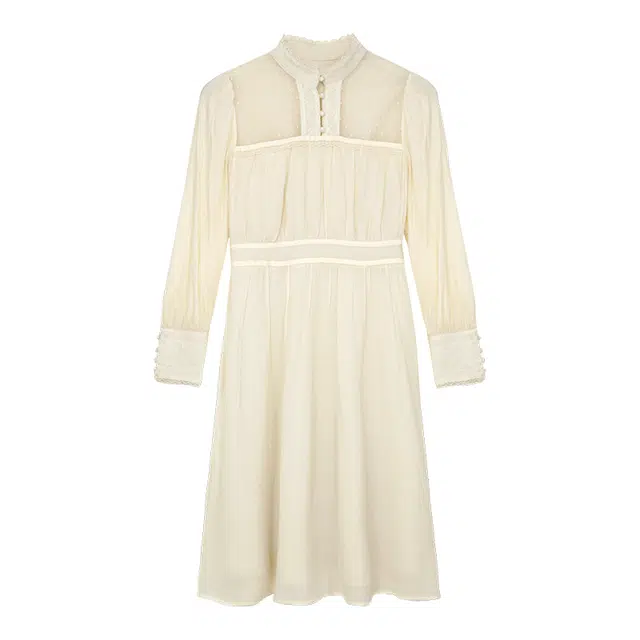 小镇姗姗 蕾丝拼接长袖连衣裙  朦纱杏 含礼盒装