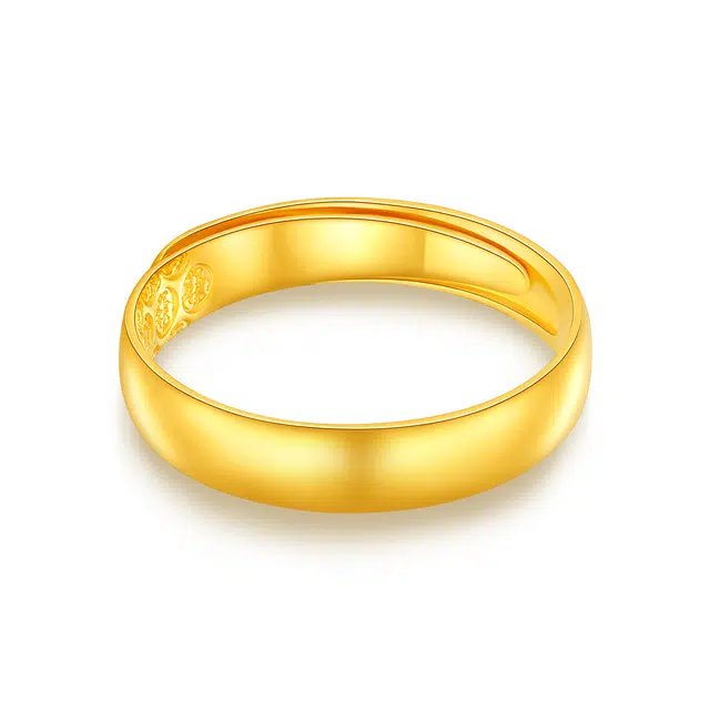梦金园 黄金戒指 简约素圈足金光面戒指 时尚百搭活口可调节情侣对戒 男女同款情侣款 纪念日礼物
