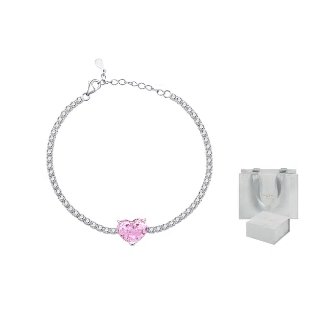 一撇一捺 水晶爱心系列 粉色手链轻奢饰品 女款