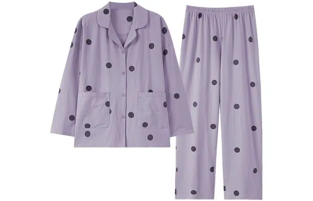 怡吾色 波点休闲长袖家居服套装 春夏睡衣女款