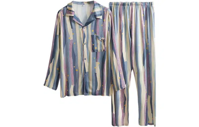 怡吾色 油画系列 长袖条纹睡衣家居服简约宽松长袖套装 春夏季 男女款