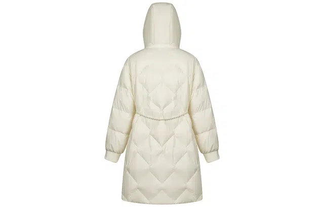 艾莱依 珍珠腰带设计纯色连帽立领合身中长款羽绒服 女款