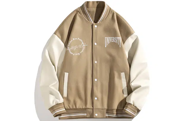 Paddington Bear PU Patchwork Wool Letter Print Baseball Jacket