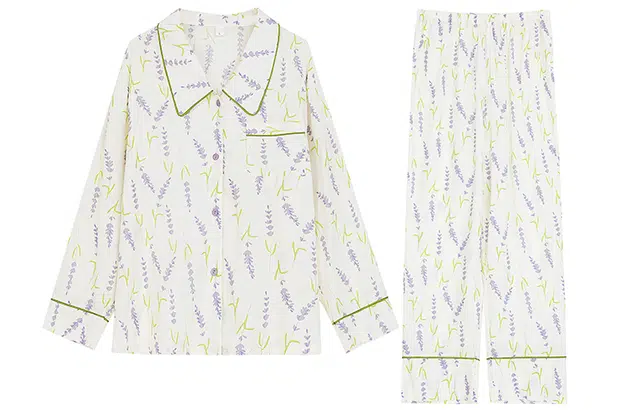 怡吾色 薰衣草自然系列春季长袖法式尖领可外穿家居服睡衣套装 女款