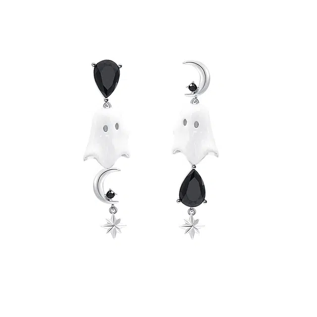 一撇一捺 幽灵出没系列奶里奶气女小恶魔耳饰琉璃白色减龄耳环