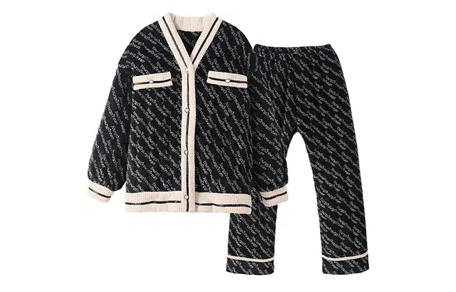 橡柠派 时尚印花加厚保暖睡衣秋冬季简约休闲黑色可外穿家居服套装女