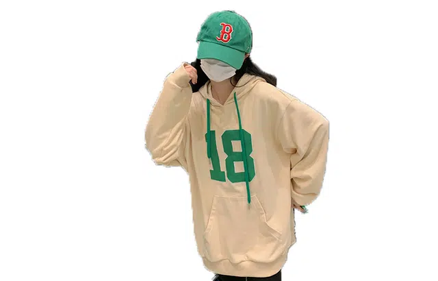 松本丧丧 纯色宽松连帽卫衣 女款 杏色