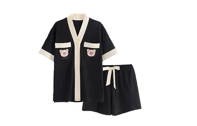 橡柠派 简约情侣夏季冰丝短袖睡衣小众高级感时尚家居服可外穿两件套 情侣款 黑色