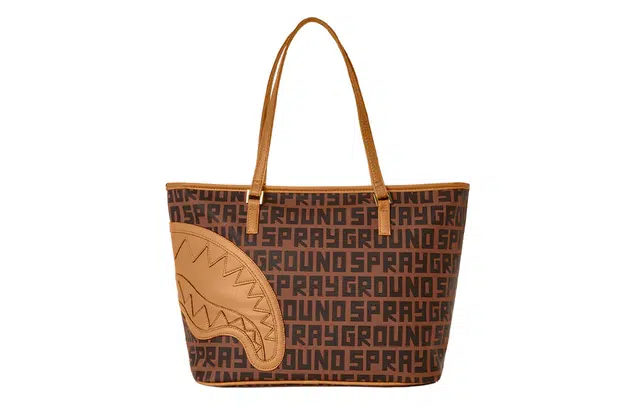 SPRAYGROUND Checkerboard Shark Mouth PVC Tote Bag Brown