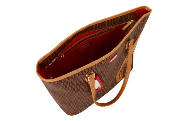 SPRAYGROUND Checkerboard Shark Mouth PVC Tote Bag Brown