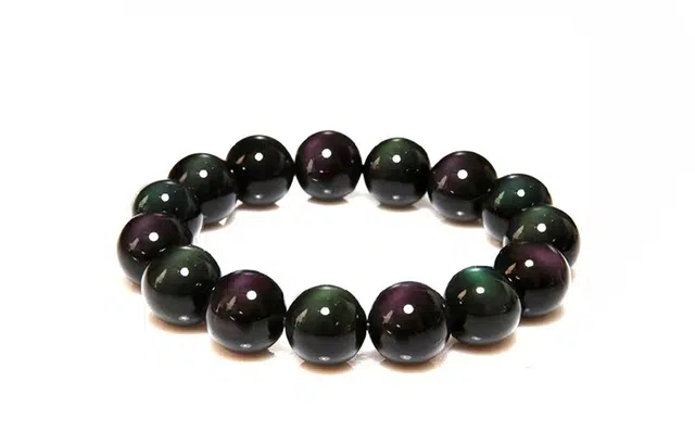 周百福 圆珠 国风国潮新中式简约时尚百搭彩虹眼单圈手饰 黑曜石 手串 男女同款情侣款