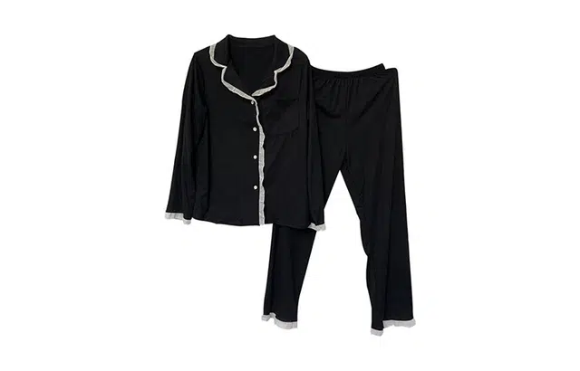 橡柠派 简约甜美长袖开衫睡衣少女风韩版春秋款可外穿 家居套装 女款 黑色