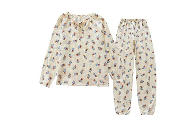 橡柠派 可爱小熊蝴蝶结长袖长裤睡衣春秋款可外穿甜美家居套装 女款 白色