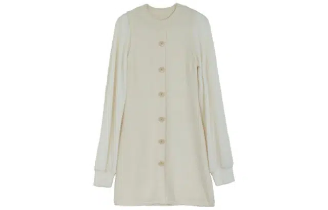 小镇姗姗 纯色圆领单排扣长袖连衣裙 女款 白色