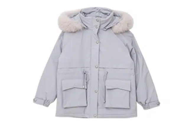 小镇姗姗 纯色毛领宽松拉链羽绒服外套 女款