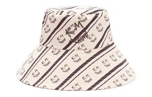肯默 大帽檐防晒渔夫帽 街头嘻哈帽子 笑脸满印条纹遮阳 男女同款