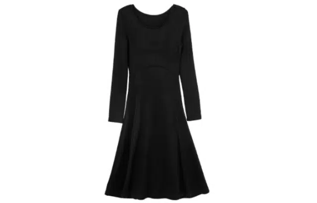 小镇姗姗 纯色拼接长袖连衣裙 黑色