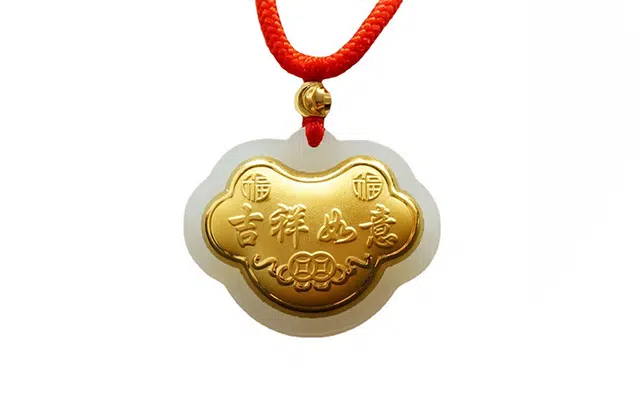 周百福珠宝 吉祥如意项链 复古简约大气民族风项链金镶玉吉祥如意项链女款 母亲节礼物