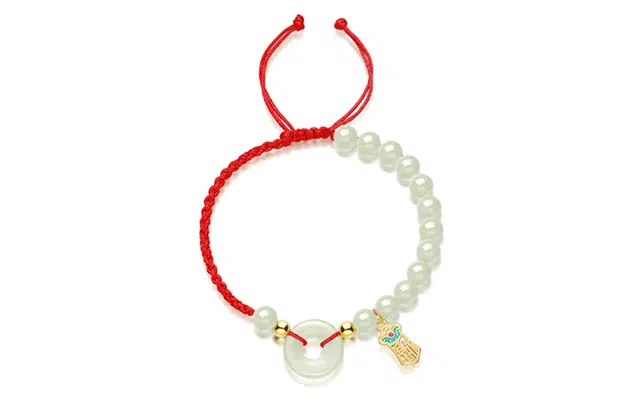 周百福珠宝 平安扣手链 小众设计感转运珠顺心如意手链复古如意平安扣福牌手链女款