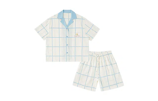 橡柠派 韩版格子短袖短裤睡衣夏季可爱学生休闲可外穿家居服套装 女款 浅蓝色