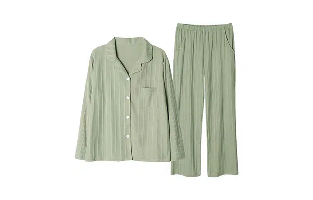橡柠派 日系竖条纹长袖长裤睡衣春秋季甜美学生休闲可外穿家居服套装 女款 绿色